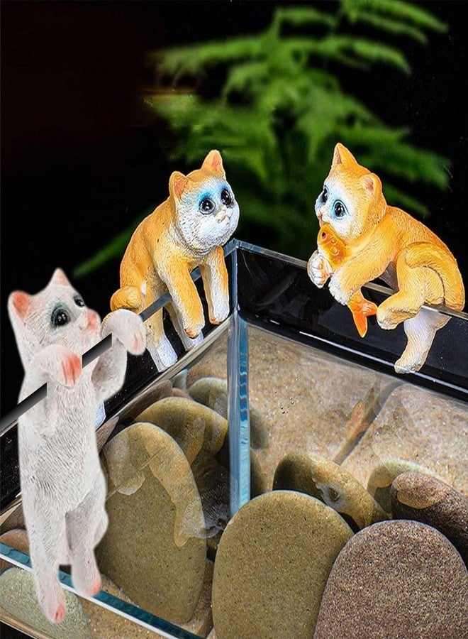 VAYINATO® 3 Pcs Cute Tiny Hanging Kitten Cat On Fish Tank, Flower Pot Climber Mini Cat Statue, Desktop Hanging Ornament Decoration (Random Color) by Petzlifeworld - Image 1